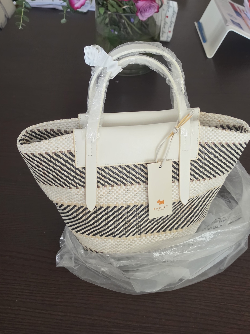 RADLEY LONDON Cream & Natural Woven Tote with Dog Charm - Picture 4 of 5